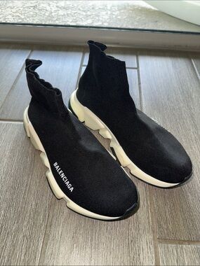 AUTHENTIC Balenciaga Black and White Speed Trainer Sock Sneakers